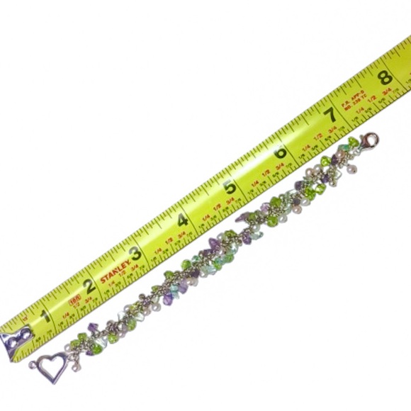 STERLING SILVER Cha Cha Gem Bracelet w/ Heart Charm Peridot Topaz Amethyst Pearl - Picture 10 of 12